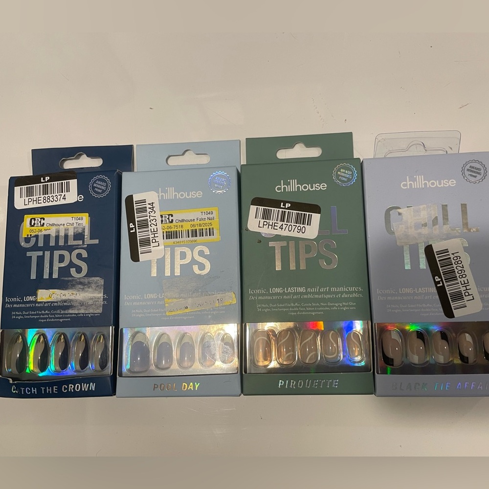Chill House Chill Tips - press on/ fake nails 4 pack bundle.
